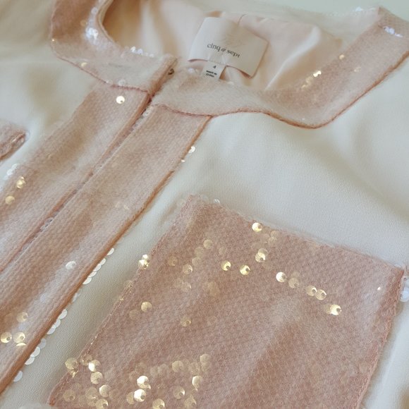 CINQ À SEPT! Ruthy Sequin Stripe Jacket and  Pants in Pink/ Travertine (SET) - Picture 5 of 17